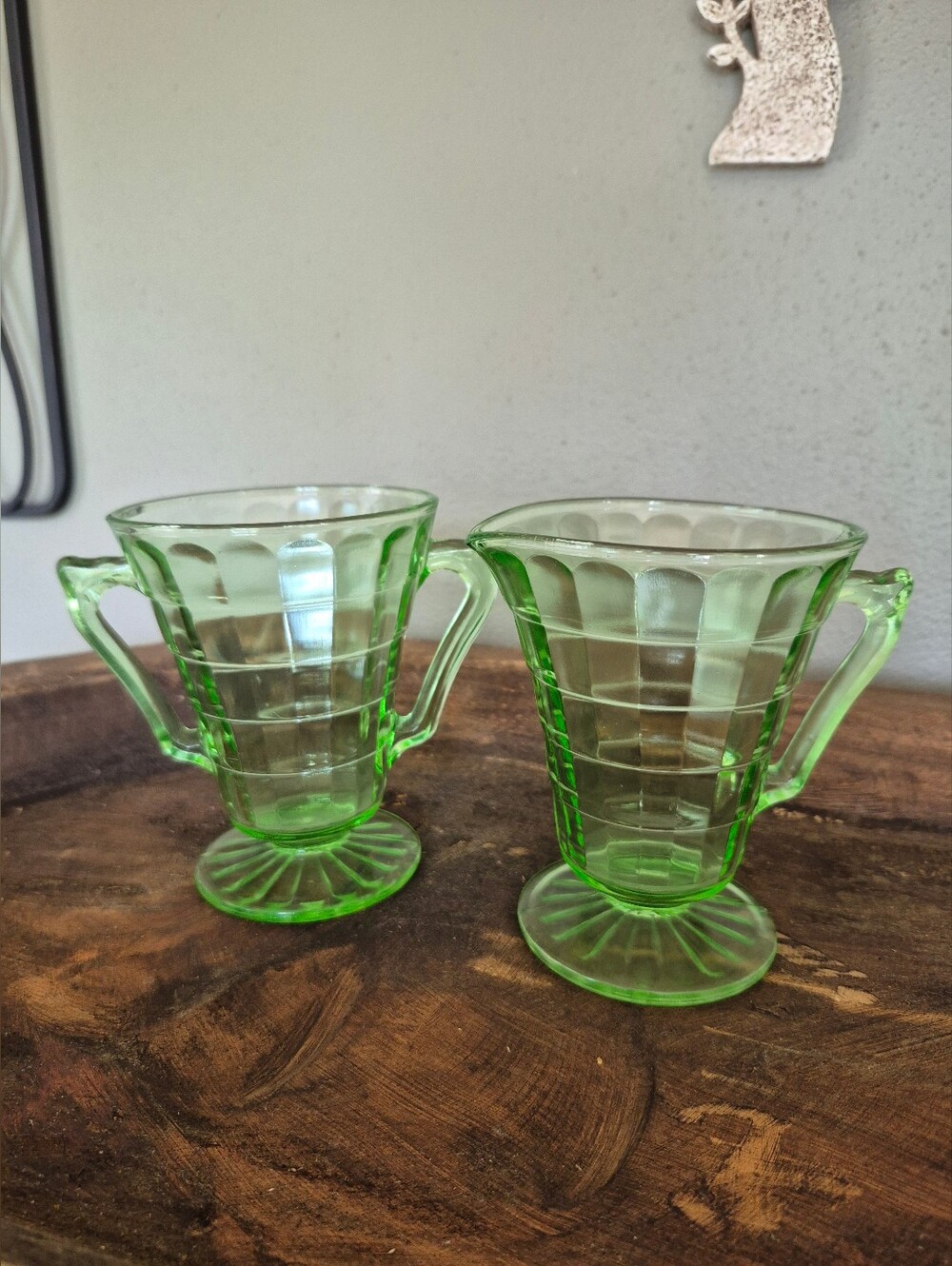 Vintage Anchor Hocking Green Block Optic Set